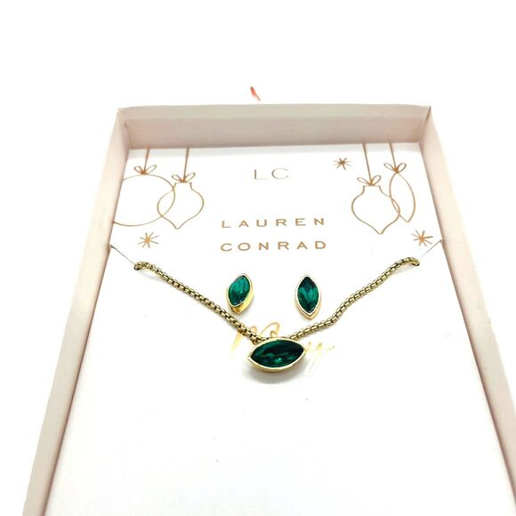 May Birthstone Necklace Earrings Lauren Conrad Christmas Gift Box Green Crystals - Picture 4 of 10